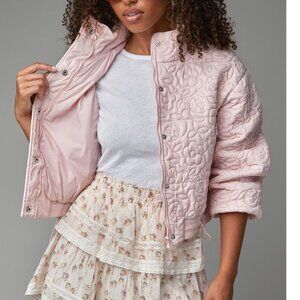 NWT FOR LOVE & LEMONS RYLEE CROPPED QUILTED PINK PUFFER COAT SIZE XS